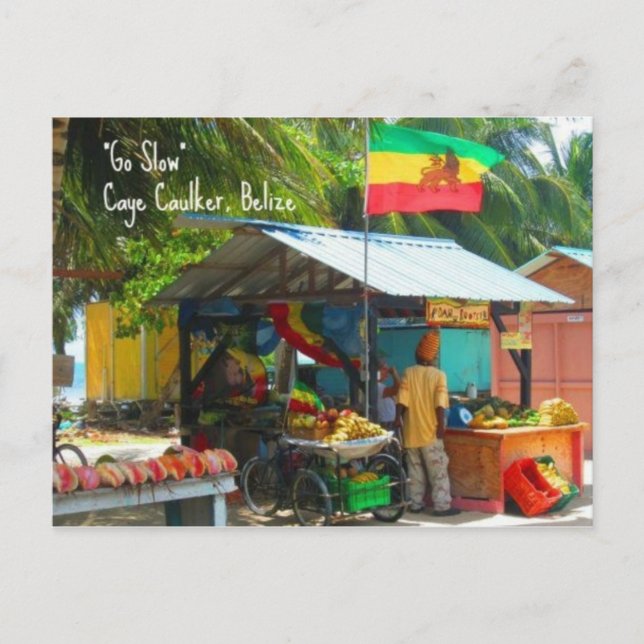 Rasta Veggie Stand en Caye Caulker, tarjeta postal (Anverso)