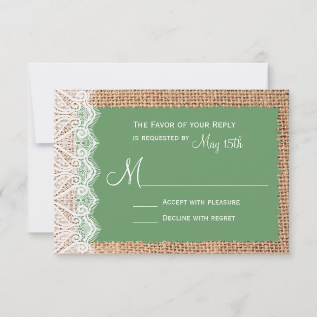 Rastic Country Burlap Lace Red Wedding RSVP (Anverso)
