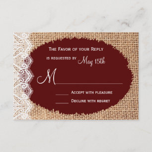 Rastic Country Burlap Lace Red Wedding RSVP