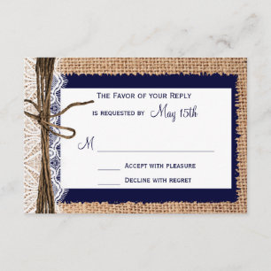 Rastic Country Burlap Lace Twine Wedding RSVP