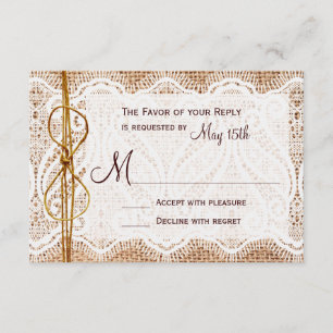 Rastic Country Burlap Lace Twine Wedding RSVP