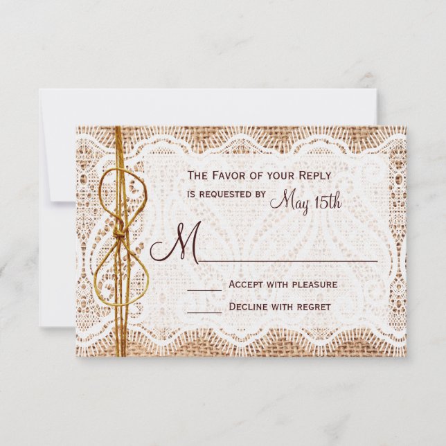 Rastic Country Burlap Lace Twine Wedding RSVP (Anverso)