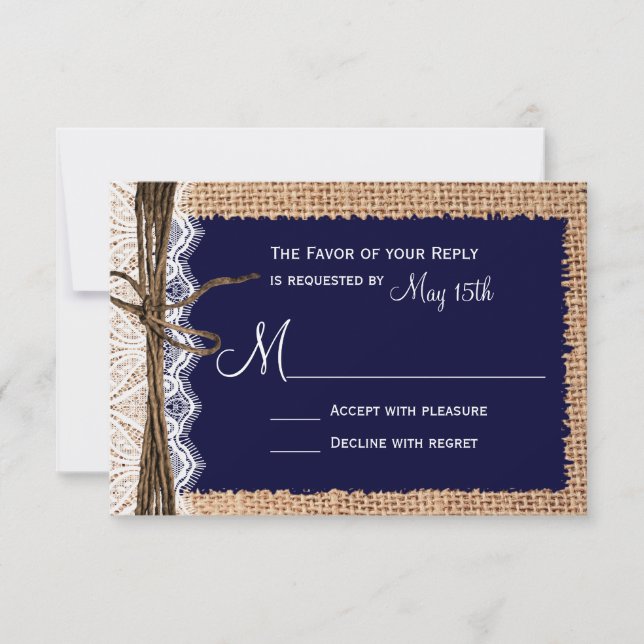 Rastic Country Burlap Lace Twine Wedding RSVP (Anverso)