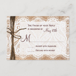 Rastic Country Burlap Lace Twine Wedding RSVP