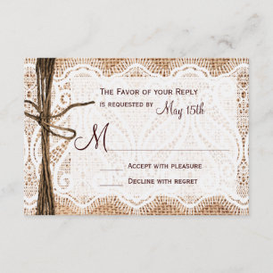 Rastic Country Burlap Lace Twine Wedding RSVP