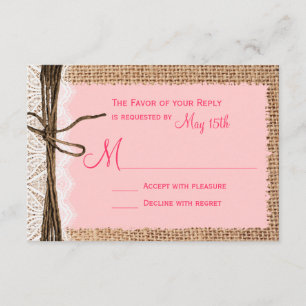 Rastic Country Burlap Lace Twine Wedding RSVP