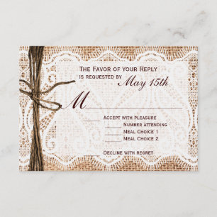 Rastic Country Burlap Lace Twine Wedding RSVP