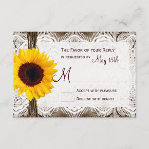 Rastic Country Sunflower Lace Twine Wedding RSVP