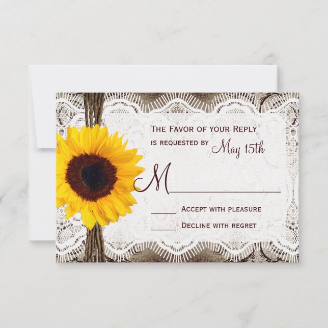 Rastic Country Sunflower Lace Twine Wedding RSVP (Anverso)