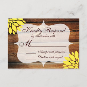 Rastic Country Wood Yellow Flower Wedding RSVP