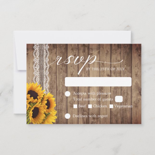 Rastic Lace & Twine Country Sunflower Wedding RSVP (Anverso)
