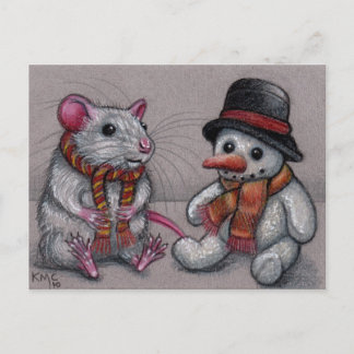 Rat Snowman en una postal con pañuelo
