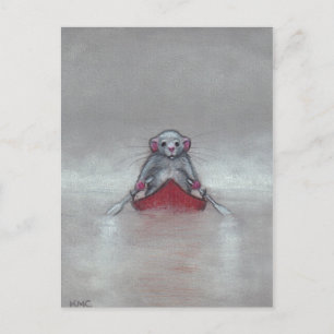 Rata en barco con tarjeta postal de niebla