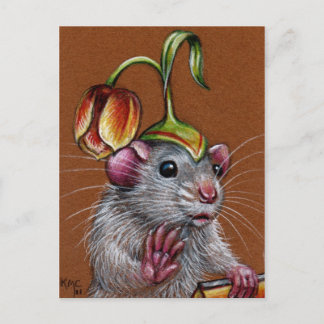 Rata en la postal de Gorra de Silly Tulip