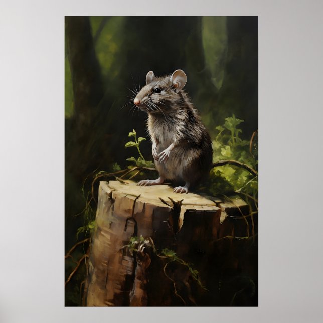 Rata Gris Sobre Tocón En Impresión De Pared De Bos (Frente)