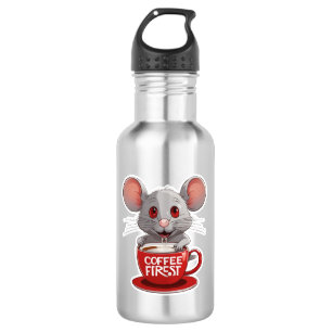 Ratón Adorable con Cafeína en Taza Roja
