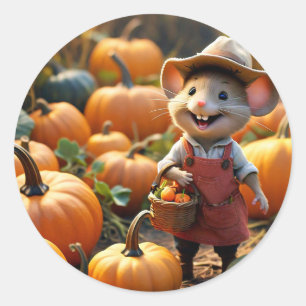 Ratón Adorable con Pegatina de calabazas otoñales