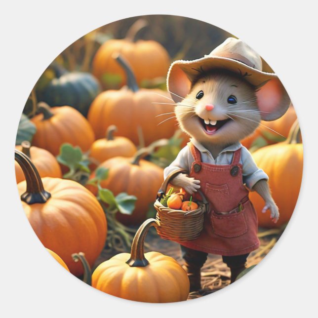 Ratón Adorable con Pegatina de calabazas otoñales (Anverso)