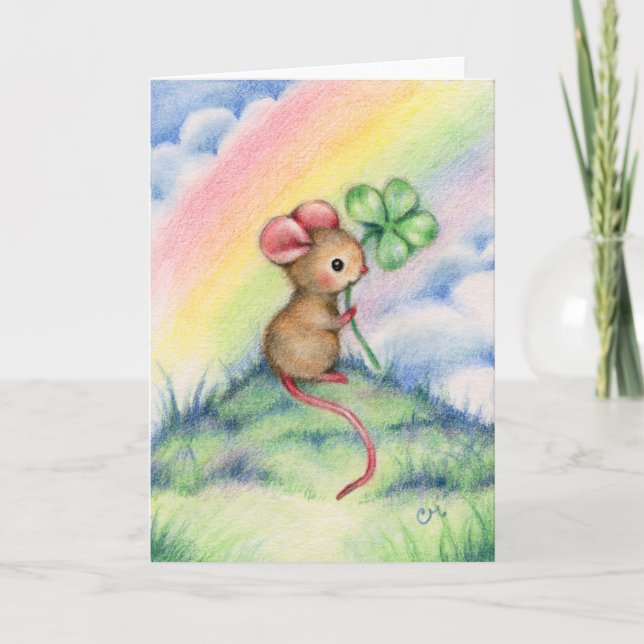 Ratón afortunado - tarjeta animal linda del arte (Anverso)