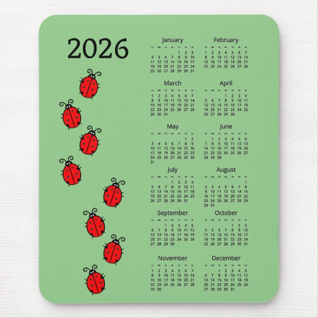 Ratón Alfombrilla Calendario 2026 de Mariquitas (Frente)