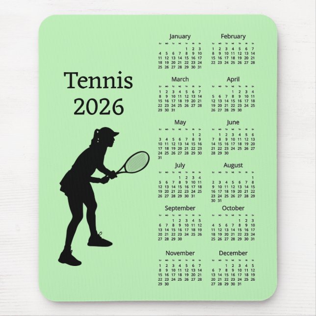 Ratón Alfombrilla de calendario de tenis 2026 (Frente)