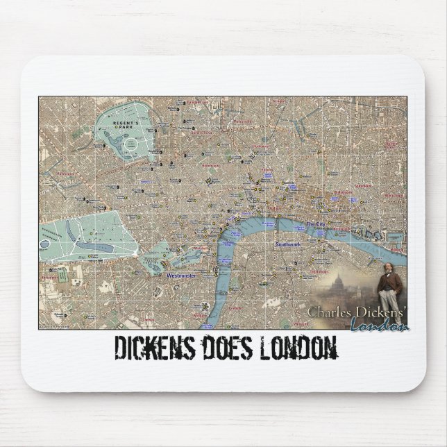 Ratón Alfombrilla de mapa de Londres de Dickens (Frente)