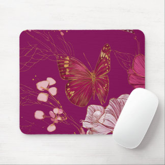 Ratón Alfombrilla de mariposa rosa