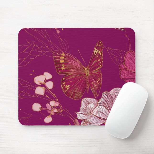 Ratón Alfombrilla de mariposa rosa (Con ratón)