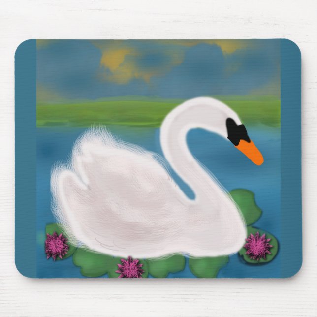 Ratón Alfombrilla de pintura Cisne Blanco (Frente)