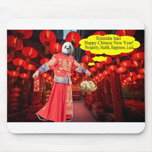 Ratón alfombrilla de ratón. Feliz Año Nuevo Chino. panda (Frente)