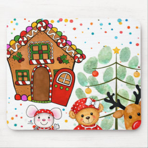Ratón Casa de pan de jengibre adorable, alfombrilla de r