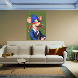 Ratón con chaqueta azul y beanie Poster de arte