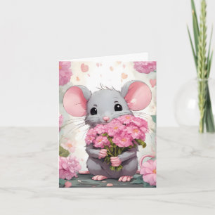 Ratón con flores rosas