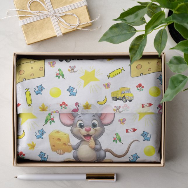 Ratón de papel de seda Queso Amarillo Estrellas Ca (Regalo )