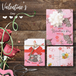 Ratón elefante, gatos, papel de envolvimiento rosa