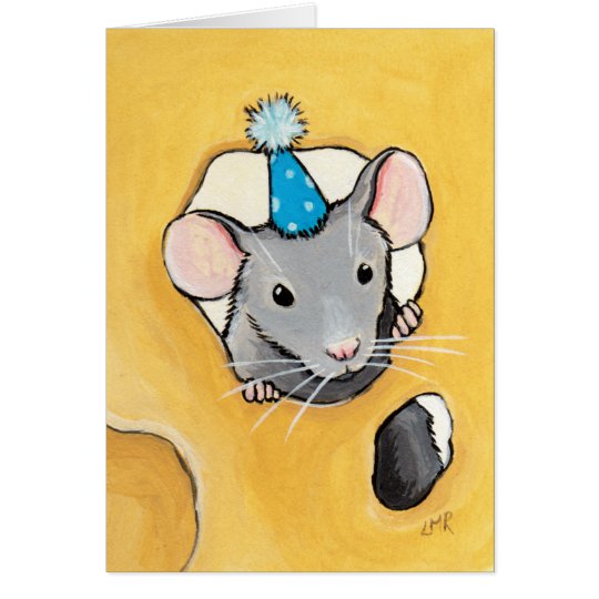 Ratón en un gorra azul del fiesta - tarjeta animal