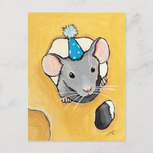 Ratón en un Gorra Fiesta azul - Postales de arte a