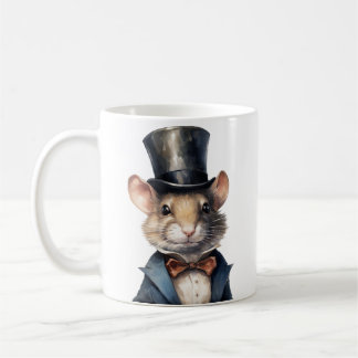Ratón en un sombrero superior y una taza de juego