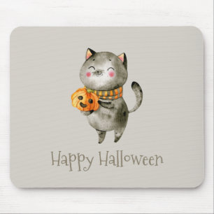 Ratón Gato lindo de Halloween con calabaza   Alfombrilla