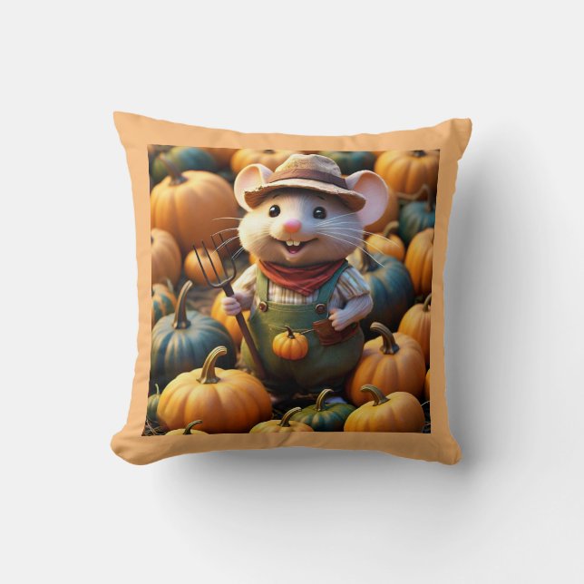 Ratón granjero gracioso con Cojín decorativo de ca (Anverso)