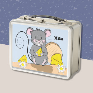 Ratón gris Personalizado lindo comiendo queso niño