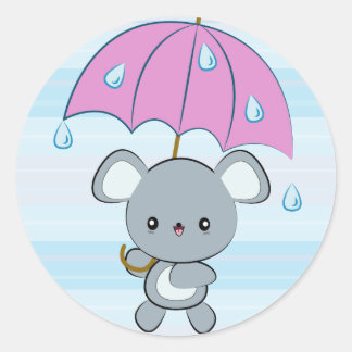 Ratón Kawaii y paraguas días lluviosos Pegatinas