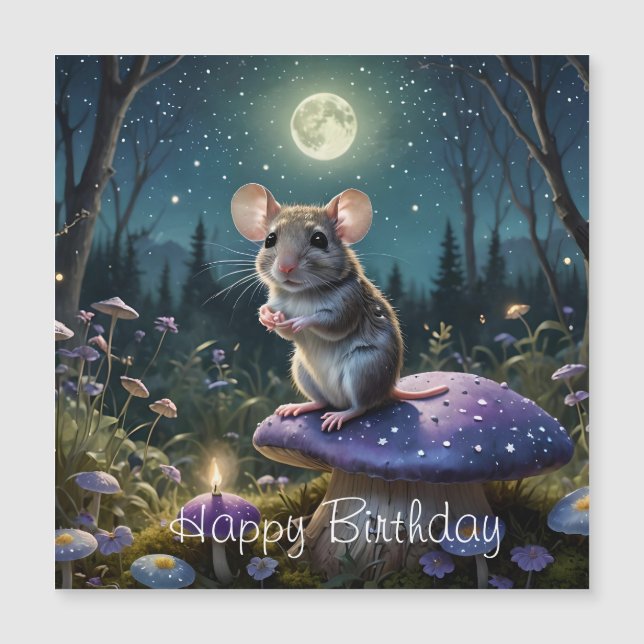 Ratón lindo en hongos en cumpleaños lunar (Anverso)