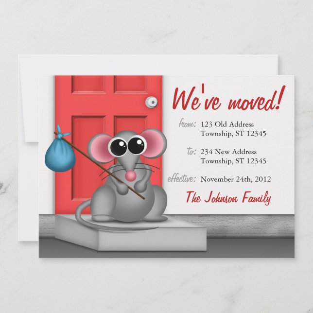 Ratón lindo en la puerta - Invitaciones móviles (Anverso)