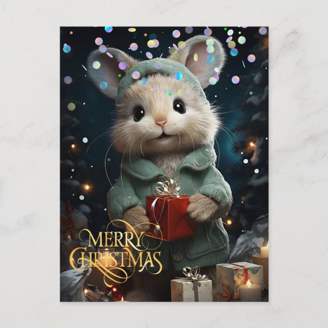 Ratón lindo. Felicitaciones. Tarjeta postal (Anverso)