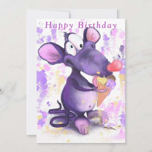 Ratón morado come helado crema divertida tarjetas  (Anverso)