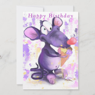 Ratón morado come helado crema divertida tarjetas 