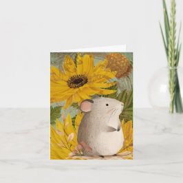 Ratón Pequeño del Bosque Otoñal con Flores Amarill