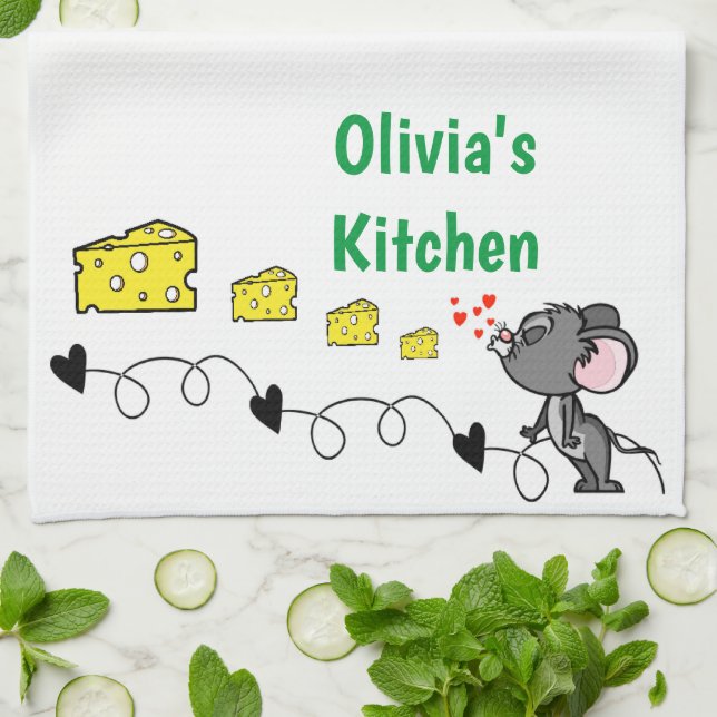 Ratón Ratón Queso Corazón Cocina Toalla de Mano (Doblado)