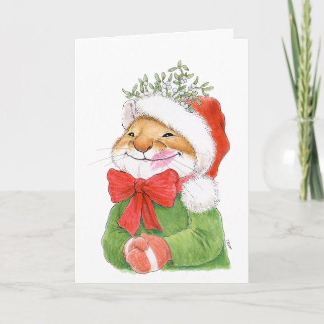 "Ratoncito Feliz Besito" Tarjeta de Navidad para r (Anverso)